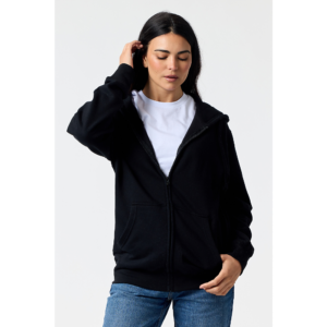 Essential Zip Hoodie in Black on model