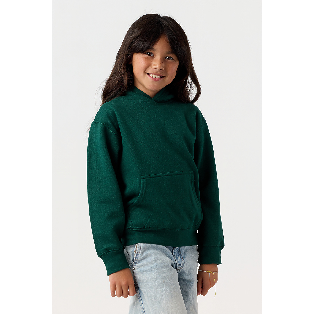 Youth Hoodie in Forest on model