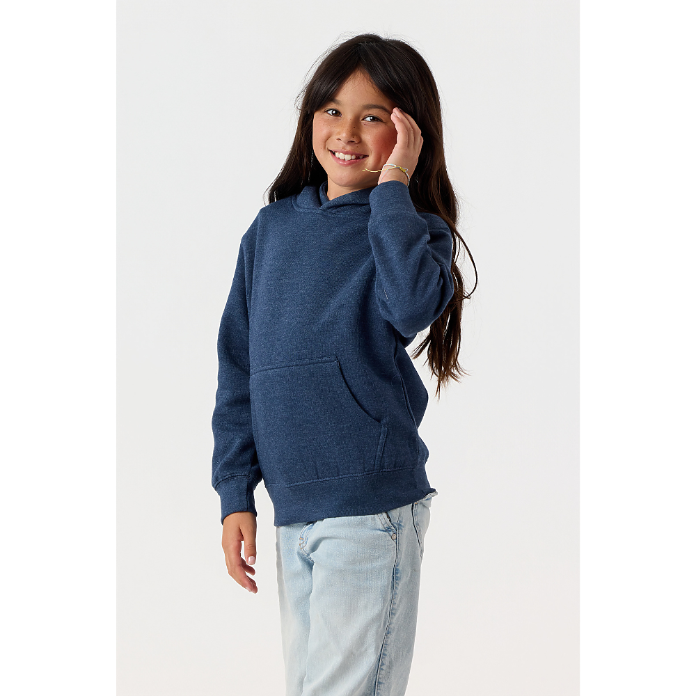 Youth Hoodie in Navy Heather on model