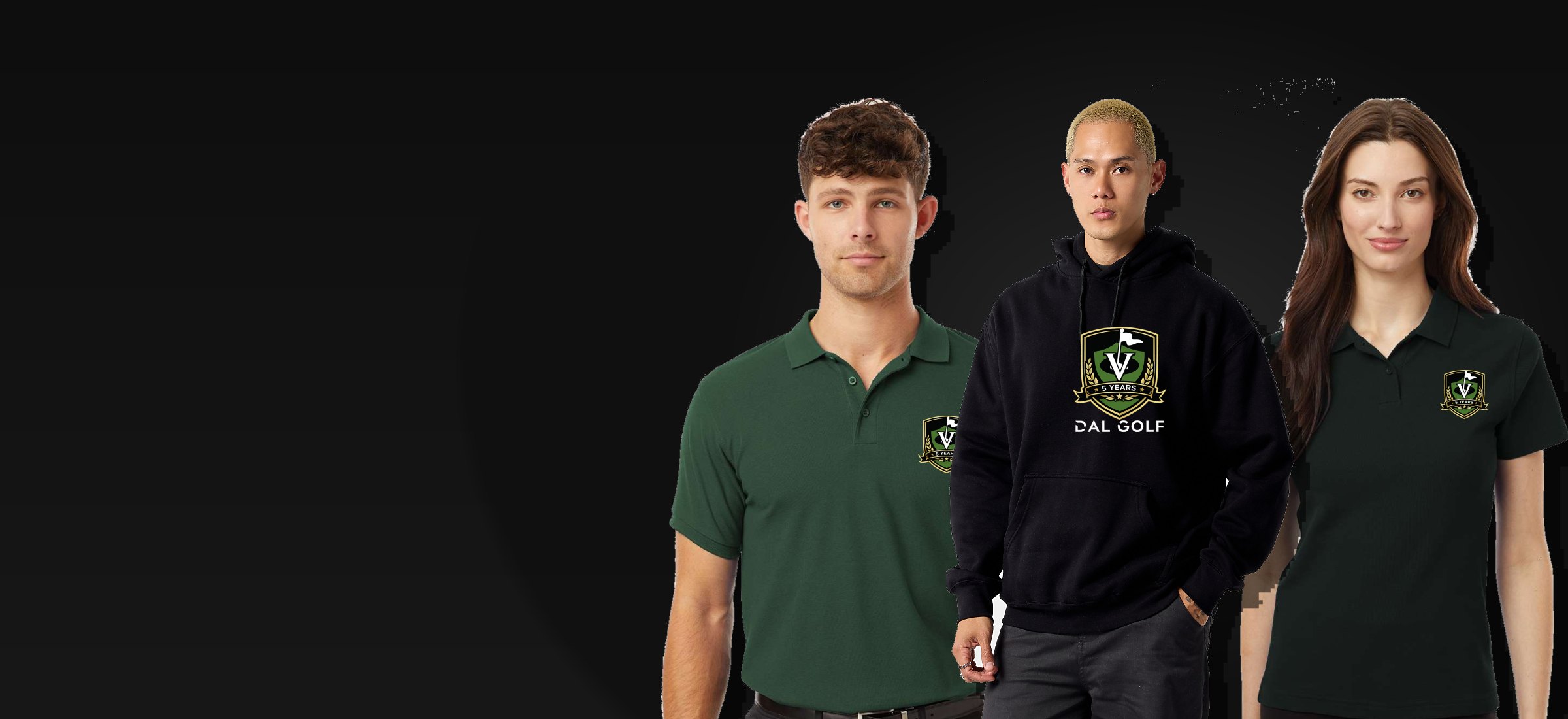 Team in DAL Golf branded polos and hoodie